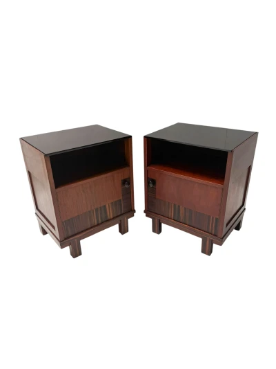 Art Deco Nightstands by Max Coini, Solid Walnut, Dutch Design, 1920s